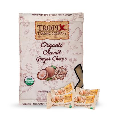 Tropix Trading Company Organic Ginger Chews - Sweet and Spicy, Made with Fresh USDA Organic Ginger, Non-GMO, No Added Flavorings, Vegan, Gluten-Free (Coconut)