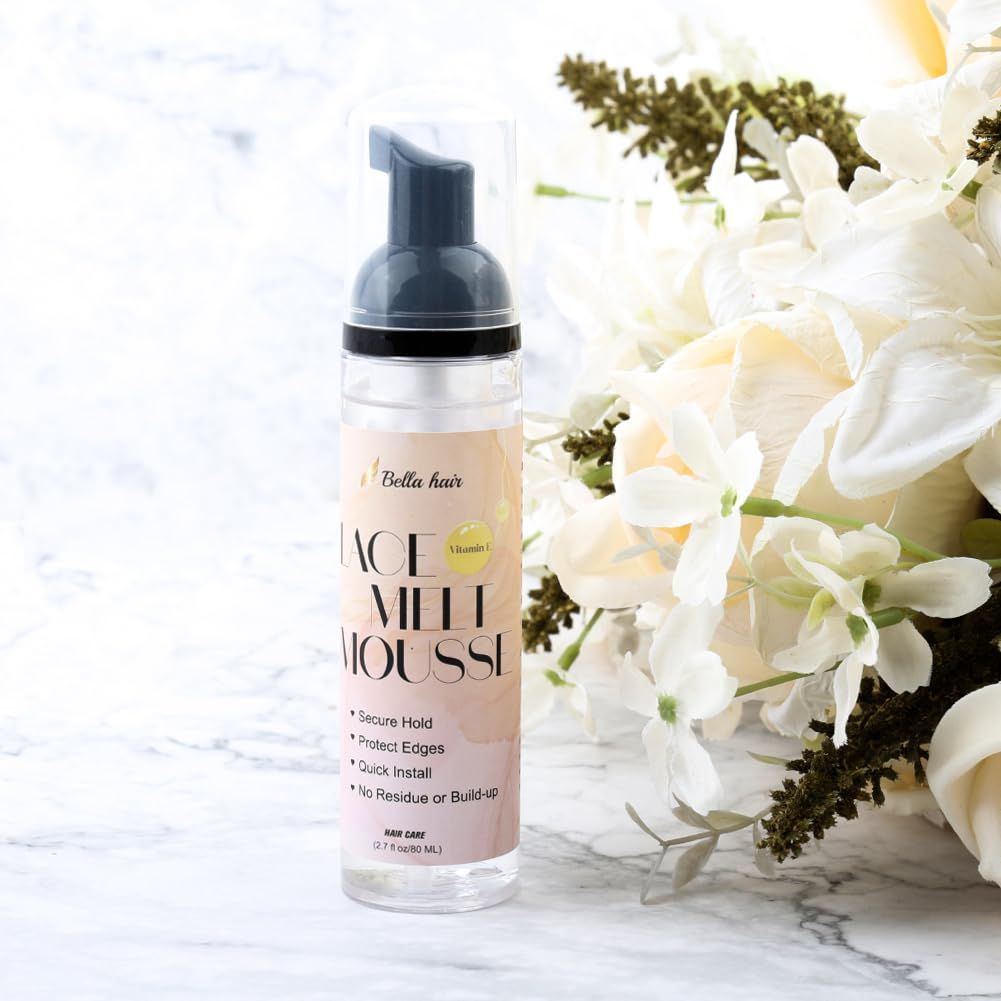 Bella Hair Lace Melting Mousse 2.7 fl oz 80ml - Long Lasting Hold with Vitamin E Formula Protecting Edges Flawless Natural Look Lace Melt Mousse for Wigs Install