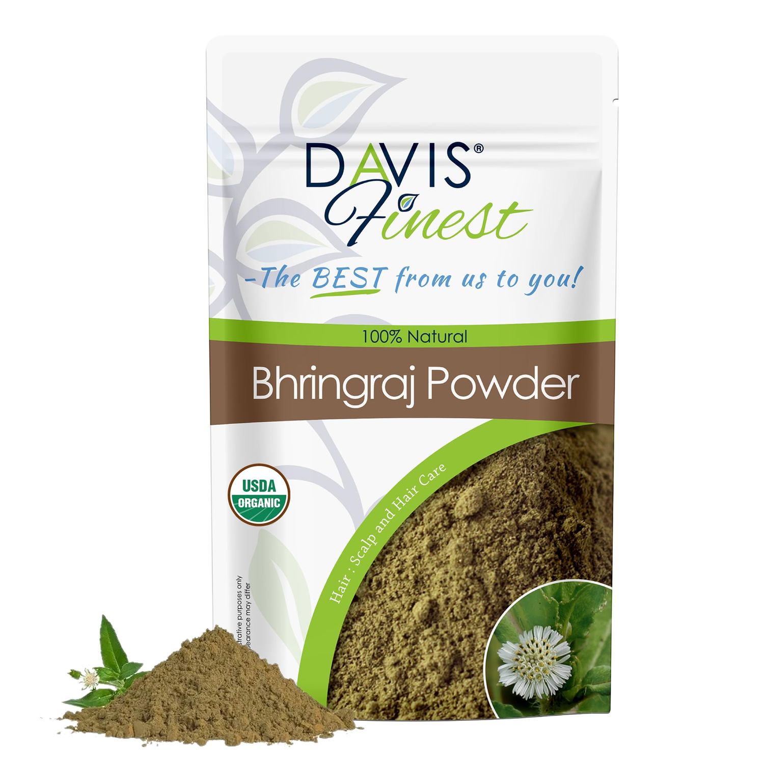Davis Finest Bhringraj Powder 250g, 100 Pure Natural Ayurvedic Hair Mask Prevents Hair Loss, Hair Fall, Split Ends, Damaged Thinning Hair, Promotes Hair Growth, Beautiful Shine Hair