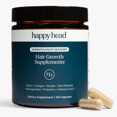 Happy Head Hair Growth Supplement for Men and Women - Thicker, Fuller Hair with Saw Palmetto, Ashwagandha, Biotin, Collagen, Keratin, Probiotics Vitamins A D - One Month Supply - 60ct
