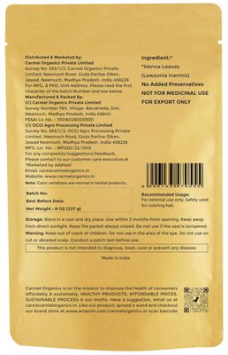 CARMEL ORGANICS Henna Leaves Powder (8 Ounce or 227 Grams) for Hair Color Made by Natural and Pure Henna Leaves No Added Preservatives or Color Lawsonia inermis
