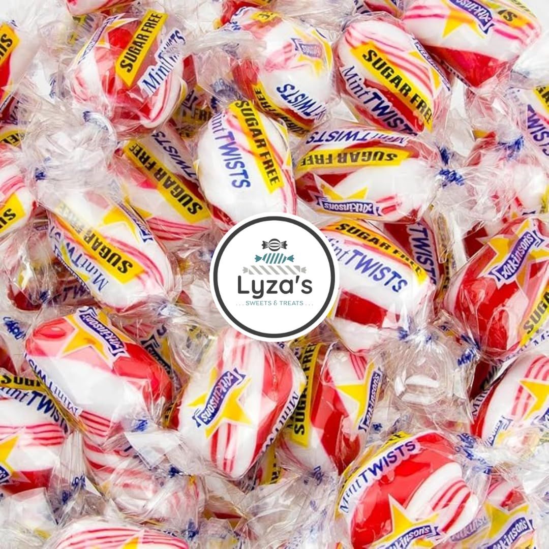 Atkinson&#39;s SUGAR FREE Mint Twists - Individually Wrapped Mint Candy Gift - Gluten Free, Diabetic Vegan Friendly - 2 LB Bulk Bag By Lyza&#39;s Sweets Treats