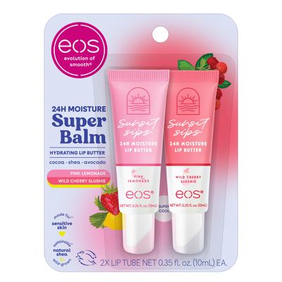 eos 24H Moisture Super Balm- Pink Lemonade Wild Cherry Slushie, Lip Mask, Day or Night Lip Treatment, Made for Sensitive Skin, 0.35 fl oz, 2-Pack