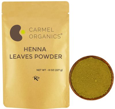 CARMEL ORGANICS Henna Leaves Powder (8 Ounce or 227 Grams) for Hair Color Made by Natural and Pure Henna Leaves No Added Preservatives or Color Lawsonia inermis