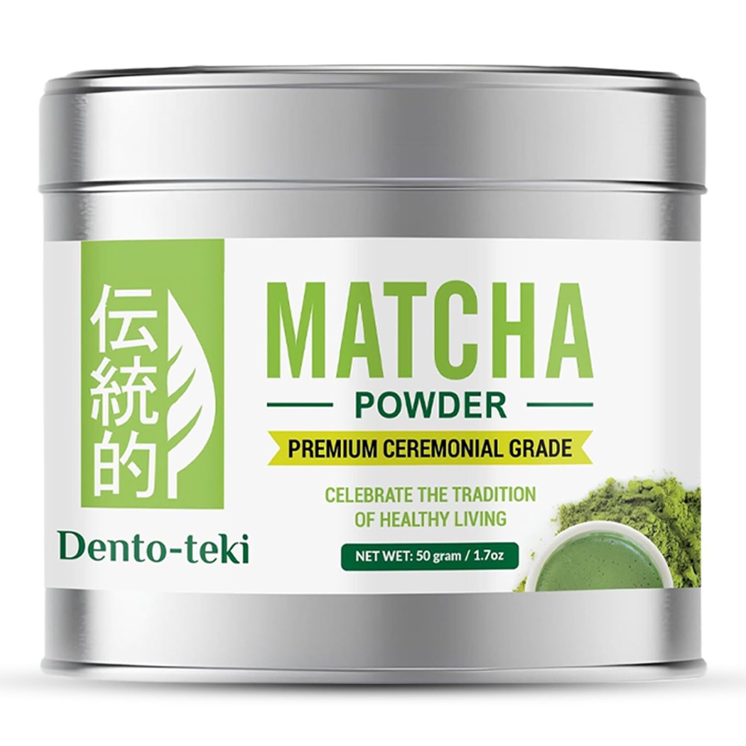 Dento-teki Ceremonial Grade matcha powder (50g 1.75oz) Tin - Pure, naturally cultivated green tea leaves - Premium quality tea - perfect for tea, latte, smoothies