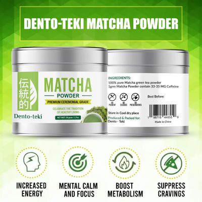 Dento-teki Ceremonial Grade matcha powder (50g 1.75oz) Tin - Pure, naturally cultivated green tea leaves - Premium quality tea - perfect for tea, latte, smoothies
