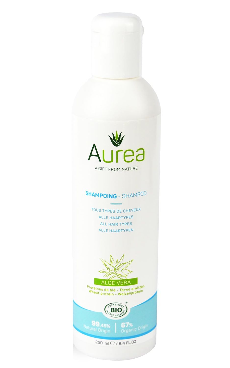 Aurea Aloe Vera Shampoo - Moisturizes And Soothes Hair Fibres - Restores Volume To Your Hair - Accelerates Hair Growth - Respects The Natural pH - Suitable For All Hair Types - 8.4 Oz