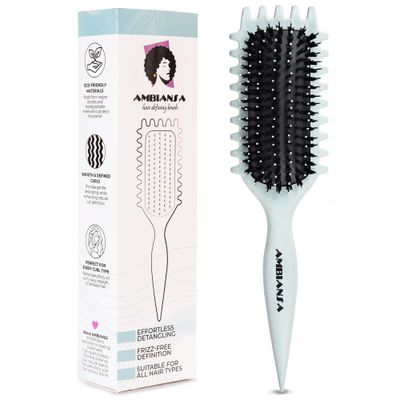 AMBIANSA Curl Defining Brush for Curly Hair - Vegan Boar Bristles, Edge Teeth for Shaping, Detangling Frizz-Free, Shiny Curls (Mint Green, Rectangular)