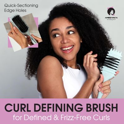 AMBIANSA Curl Defining Brush for Curly Hair - Vegan Boar Bristles, Edge Teeth for Shaping, Detangling Frizz-Free, Shiny Curls (Mint Green, Rectangular)