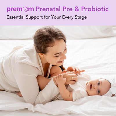 Premom Prenatal Pre Probiotics for Women: Organic Prebiotics, 30 Billion CFU, 18 Diverse Strains - Supports Digestive, Gut Immune Health for Mom and Baby - Daily Capsules