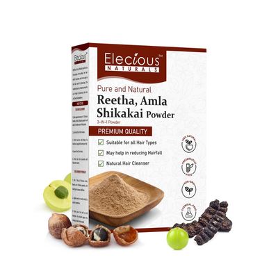 Elecious Naturals Amla, Reetha, Shikakai Powder for Hair 3-in-1 Natural Hair Cleanser 100 Natural, No Chemical, No Preservative SLS, Paraben Free Ready to Use