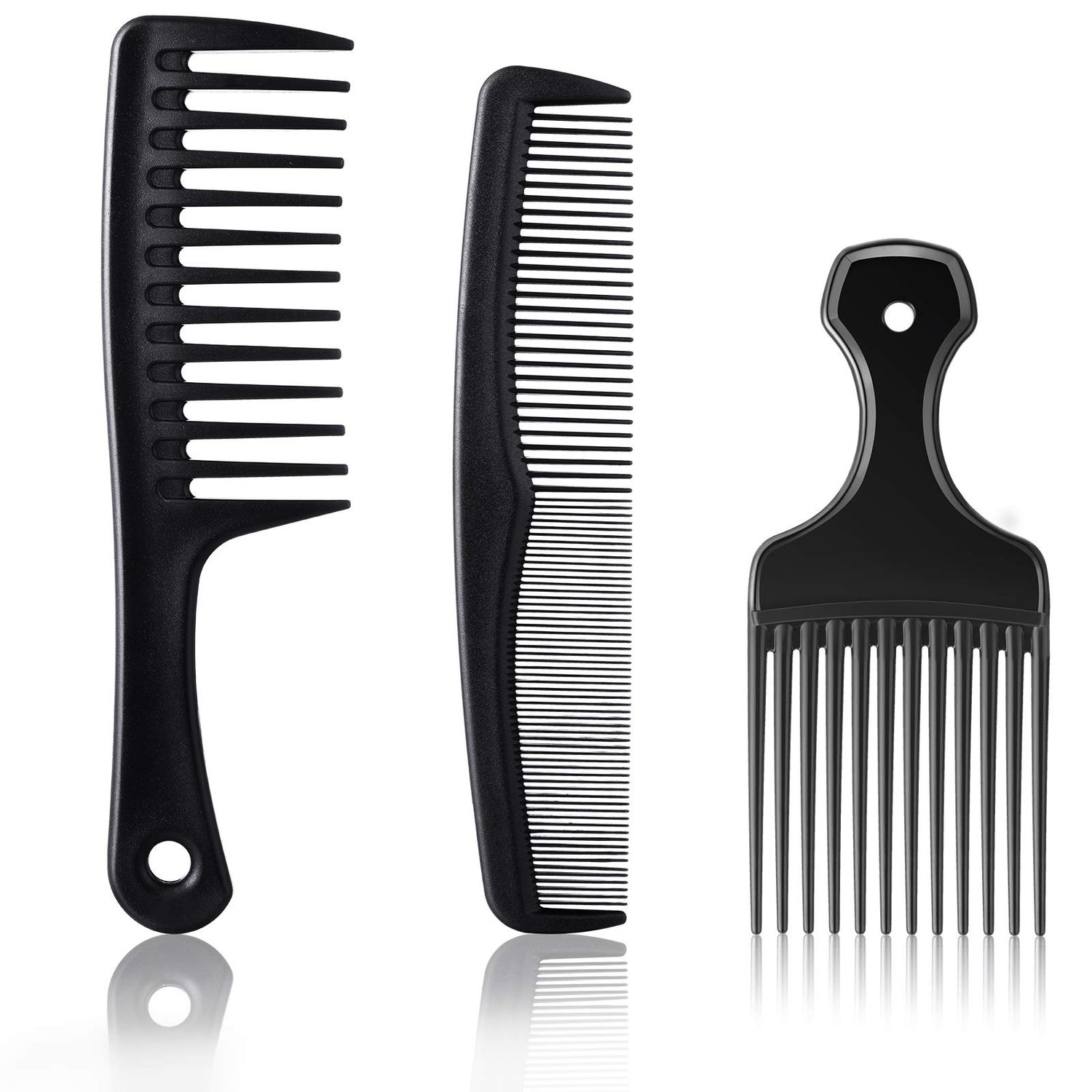 Patelai 3 Pieces Wide-Tooth Comb Detangling Shower Comb Set, Carbon Fiber Pick Barber Brush Tool for Beard, Long, Thick, Curly Afro Hair