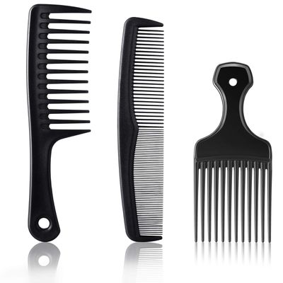 Patelai 3 Pieces Wide-Tooth Comb Detangling Shower Comb Set, Carbon Fiber Pick Barber Brush Tool for Beard, Long, Thick, Curly Afro Hair