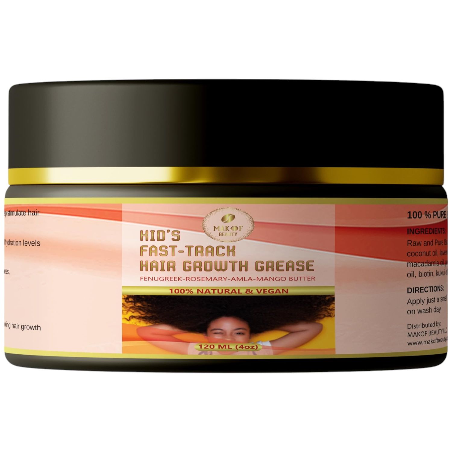 Kid&#39;s Hair Growth Grease with Raw Organic and Pure Batana Extract, Rosemary, Fenugreek, Amla oil Mango Butter. Improve Elasticity. Perfect Curly, coily and straight Hair types. 120 Ml