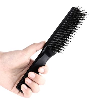 PERFEHAIR Boar Nylon Bristle Paddle Hairbrush for Women Men, Black - For Wet, Dry Thin, Thick, Curly Hair Smoothing, Styling, Detangling