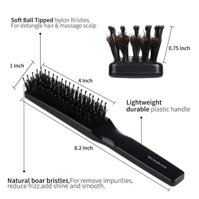 PERFEHAIR Boar Nylon Bristle Paddle Hairbrush for Women Men, Black - For Wet, Dry Thin, Thick, Curly Hair Smoothing, Styling, Detangling
