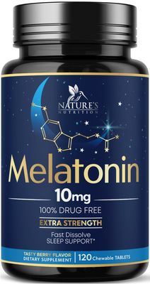 Melatonin 10mg Tablets, Fast Dissolve, Extra Strength - Sugar Free Sleep Support for Adults - Strawberry Flavored Dietary Supplement for Natural Sleep Support - 120 Melatonin Tablets, 120 Day Supply