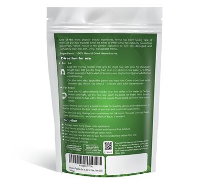 Henna Powder for Hair Beard Dye - USDA Certified 100 Natural, Chemical Free, Non GMO