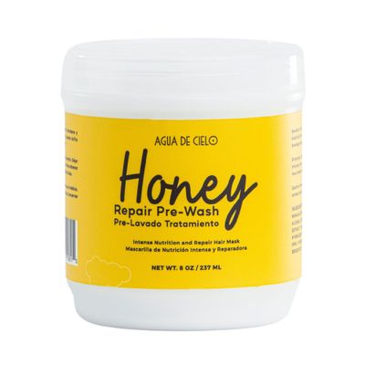 Agua de Cielo Honey Repair Pre-Poo - Nourishing Pre-Wash Honey Hair Mask, Helps Reduce Hair Moisture Loss when Shampooing, Deep Repair Hydration, with Macadamia Oil, Shea Butter, Castor Oil - 8 Oz