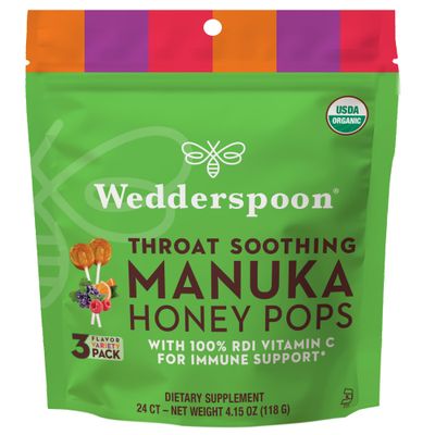 Wedderspoon Organic Manuka Honey Lollipops, Variety Pack, 24 Count (Pack of 1), Genuine Manuka Honey Vitamin C