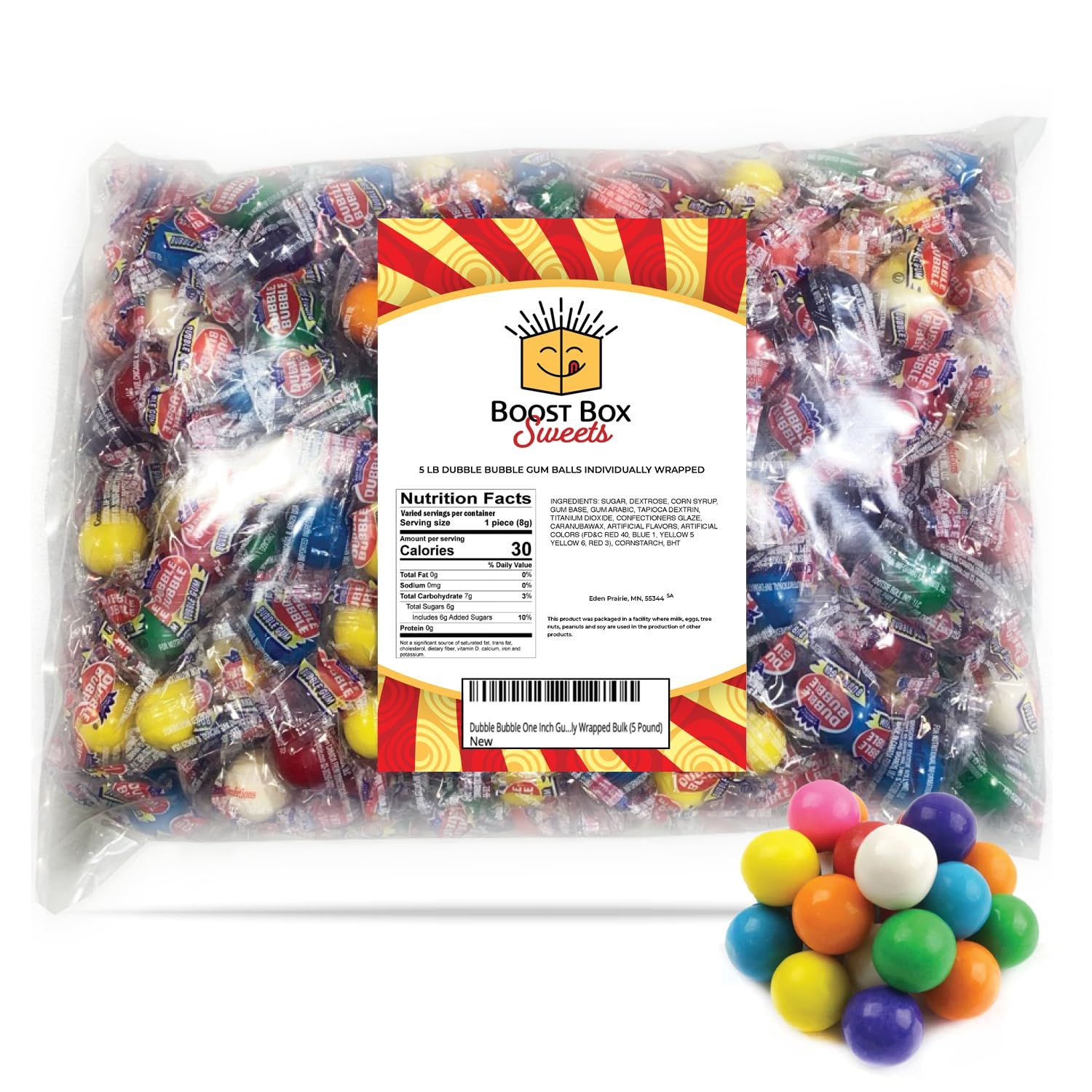 Dubble Bubble One Inch Gumballs Candy Coated Gum Individually Wrapped Bulk (5 Pound)