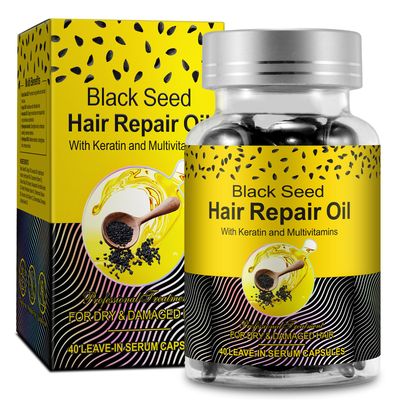VXHDAG Black Seed Oil Capsules - Cold Pressed Black Seed Hair Repair Oil with Keratin and Multivitamins for Dry Damaged Hair Antioxidant, High Thymoquinone, 40 Capsules