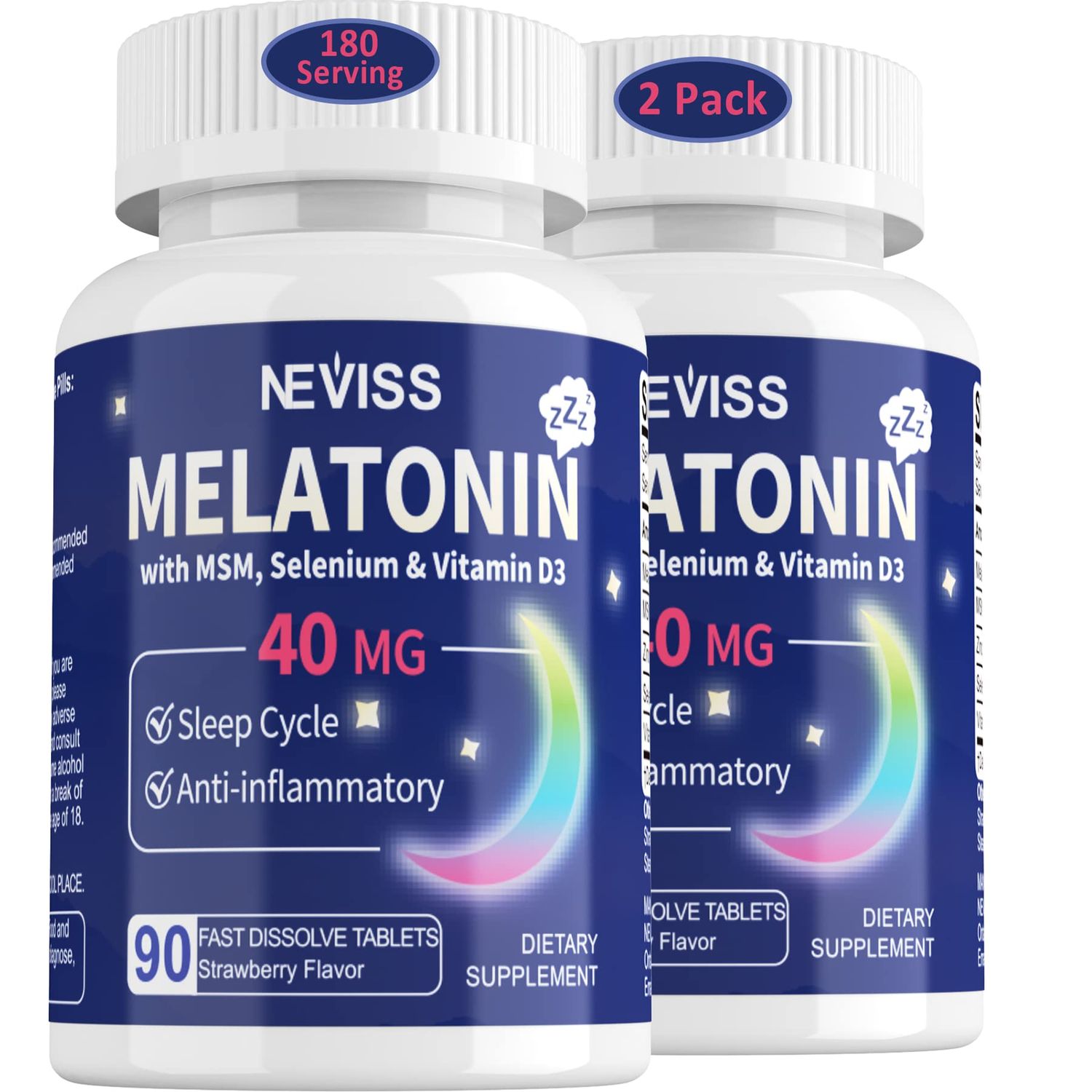 Melatonin 40 mg for Adults - Fast Dissolve Chewable Sublingual Sleep Supplement - Extra Strength Melatonin with Vitamin D3 MSM, Selenium for Health Rest Cycle, Deep Zzzs, Sugar-Free, 180 Servings