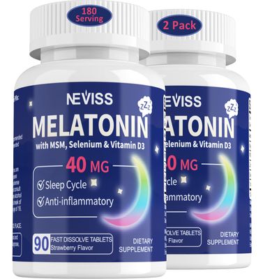 Melatonin 40 mg for Adults - Fast Dissolve Chewable Sublingual Sleep Supplement - Extra Strength Melatonin with Vitamin D3 MSM, Selenium for Health Rest Cycle, Deep Zzzs, Sugar-Free, 180 Servings