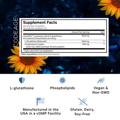 Codeage Liposomal Glutathione 1000 mg Supplement, High-Potency Reduced L-Glutathione - Liposomal Delivery - Phospholipids - Non-GMO, Gluten-Free - 60 Capsules