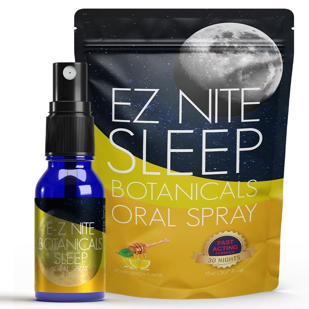 EZ Nite Sleep Botanicals Oral Spray Non-Melatonin Chamomile, Passion Flower Extracts, Magnesium, Valerian Root, L-Theanine, Honey Lemon Flavor, 30-Night Supply, Non-GMO, Gluten-Free, Non-Habit Forming