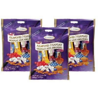 Golden Bonbon Italian Soft Almond Nougat Candy, Individually Packed Chewy, Gluten Free Nougat, Full of Almonds, Halal Candy 3.53 Ounces (Pack of 3) (Assorted Soft)