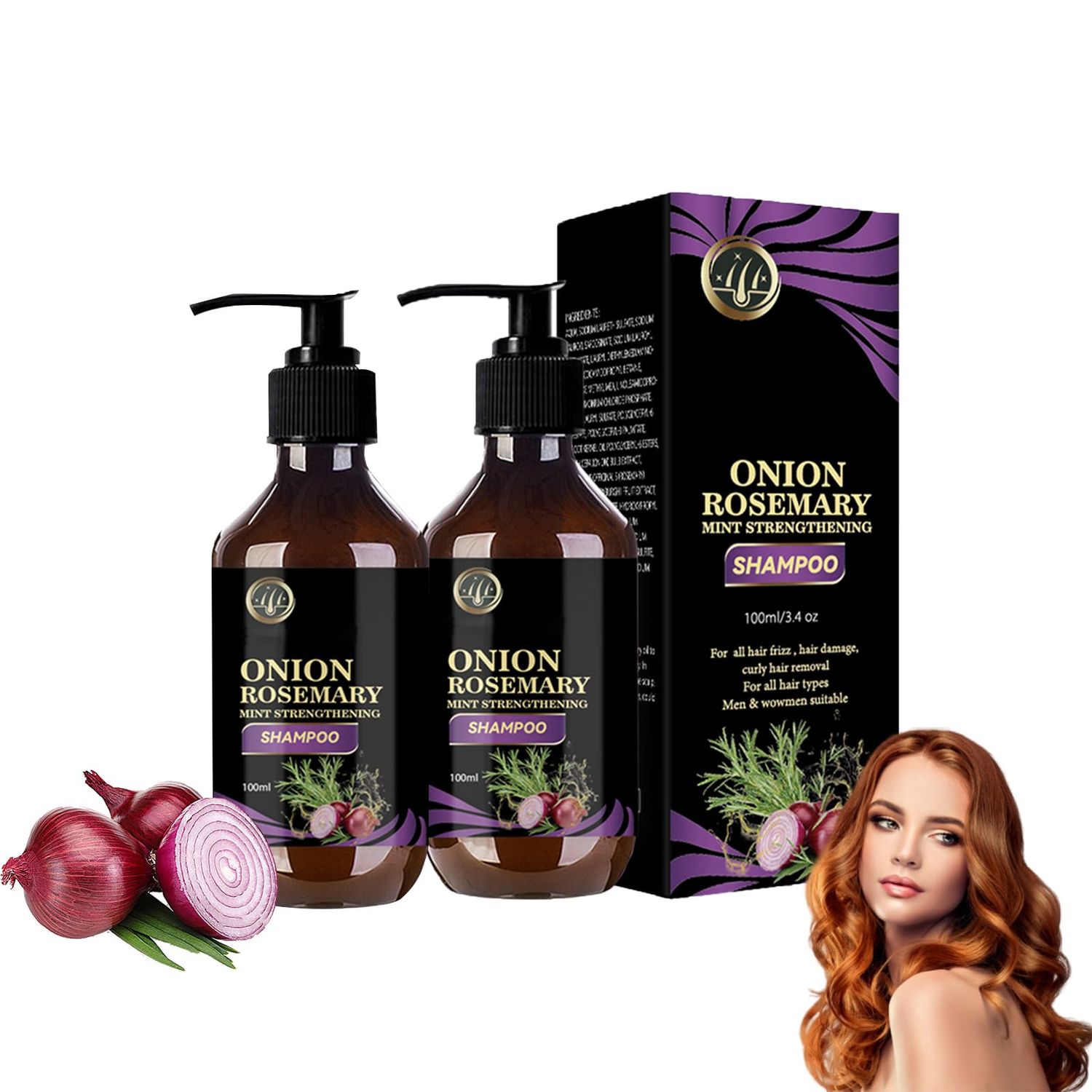 champu de cebolla y romero con biotina, Onion, Biotin and Rosemary Shampoo and Conditioner Set, Onion Shampoo for Hair Growth, Stronger, Thicker and Longer Hair (2 PCS)