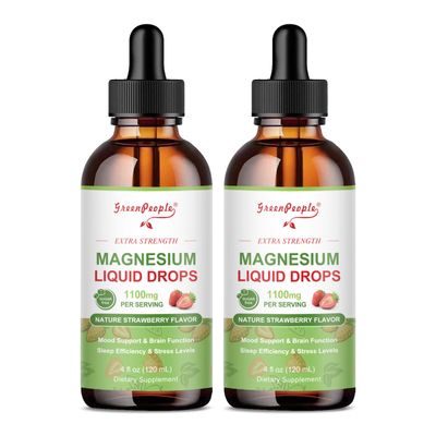 GREENPEOPLE Magnesium Glycinate Liquid Drop - 17-in-1 Triple Absorption Magnesium Supplement with Magnesium Glycinate 400mg Citrate 500mg for Muscle Sleep,4 fl. oz Strawberry Flavor-2 Pack