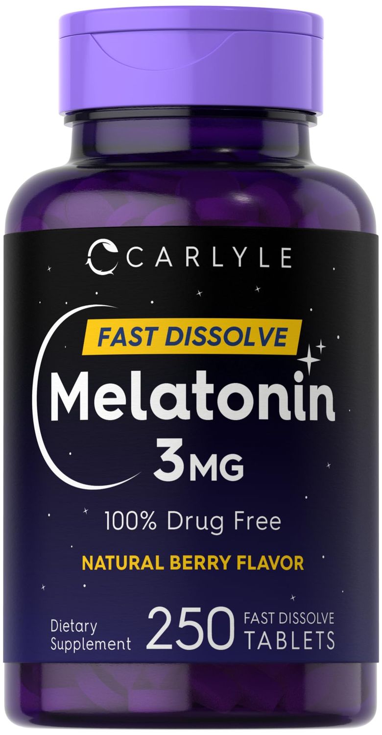Carlyle Melatonin 3mg Fast Dissolve Tablets 250 Count Low Dose and Drug Free Vegan, Non-GMO, Gluten Free