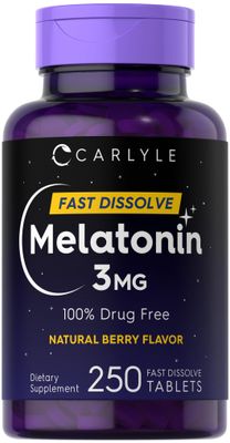 Carlyle Melatonin 3mg Fast Dissolve Tablets 250 Count Low Dose and Drug Free Vegan, Non-GMO, Gluten Free