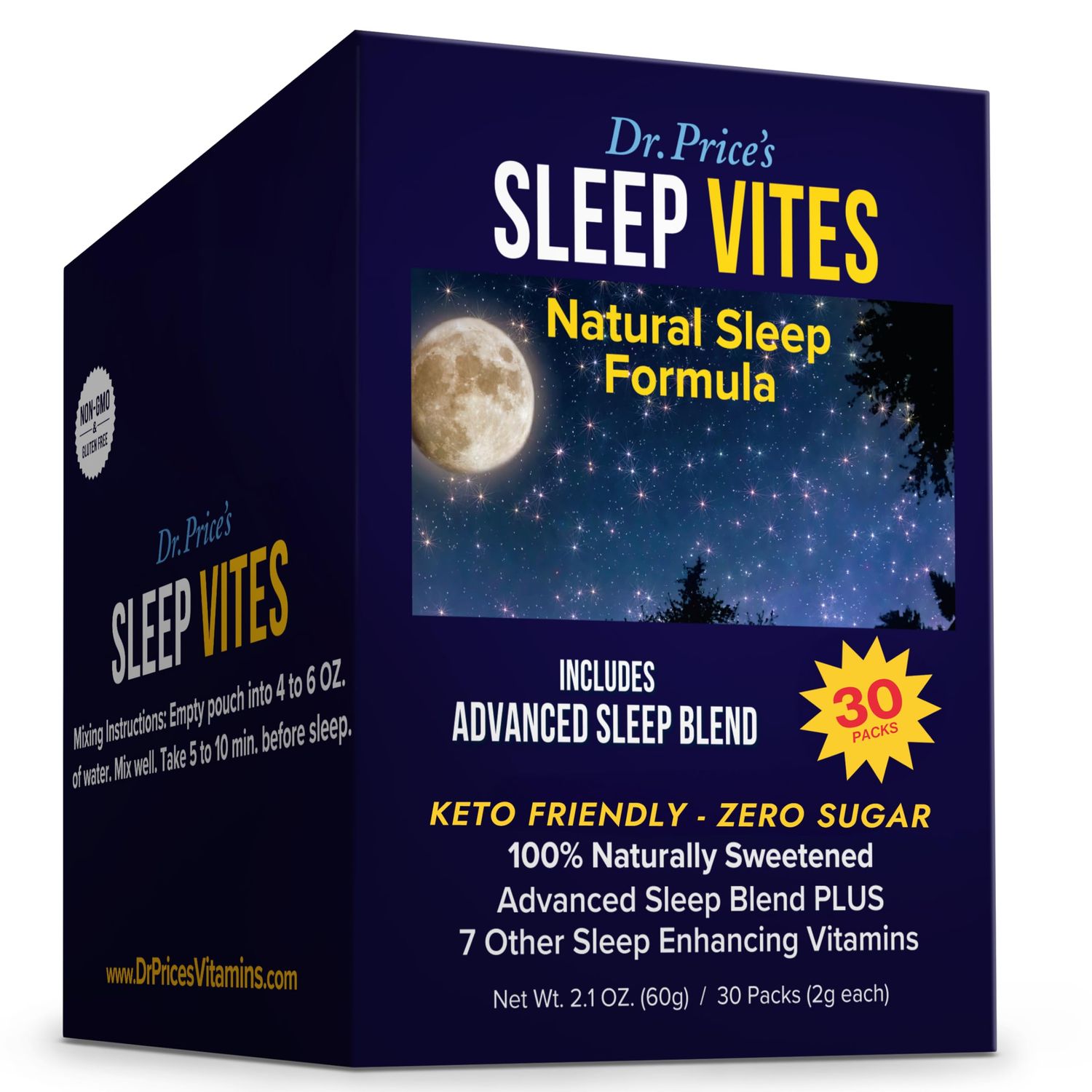 Dr. Price&#39;s Vitamins Natural Sleep Aid - Sleep Supplement - Melatonin for Sleep - 30 Packets - Sleep Aids Adults, Tryptophan, Calming Magnesium Powder, Non Drowsy Sleep Support