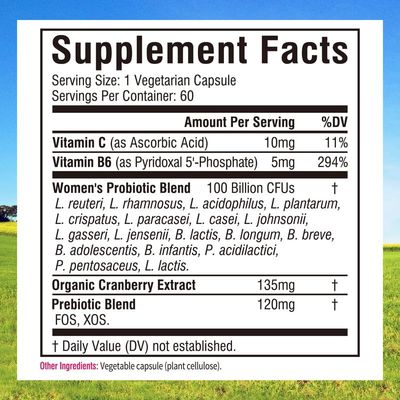 Innate Vitality Probiotics for Women, 100 Billion CFUs 18 Strains, Prebiotics and Probiotics, with Cranberry, Vitamin C B6 P5P, Vaginal Digestive Health, Non refrigerated, 60 Caps
