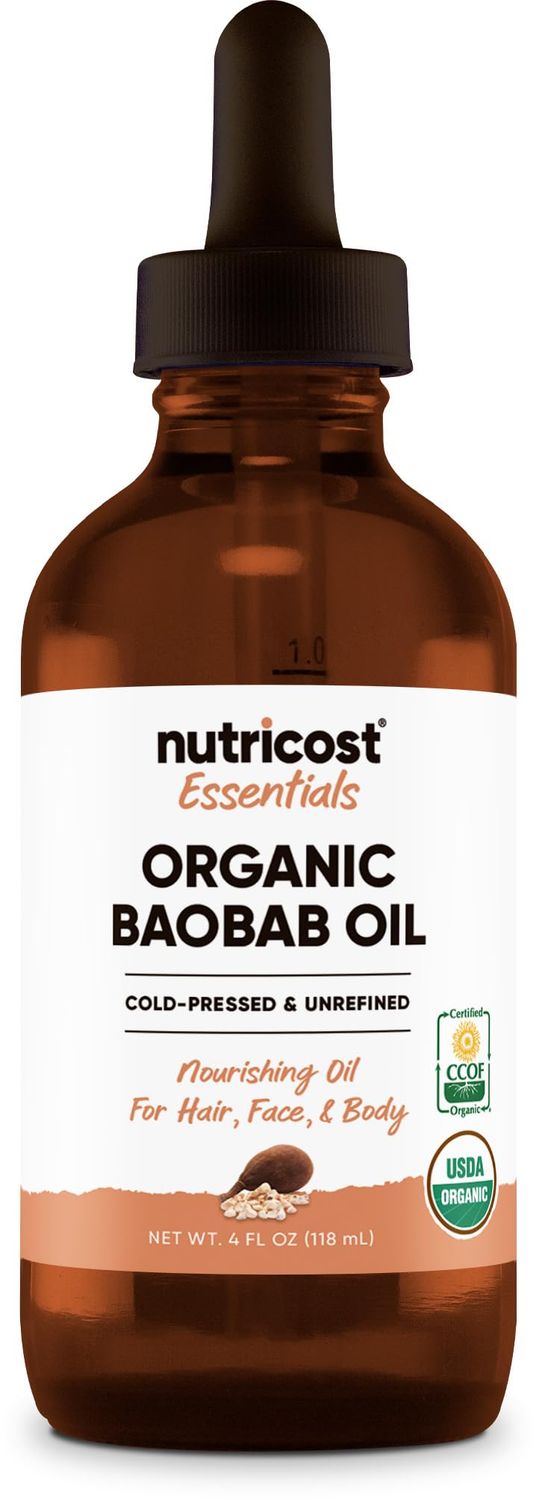 Nutricost Organic Baobab Oil (4 FL OZ) - Nourishing Oil For Hair, Face, Body, Cold Pressed Unrefined