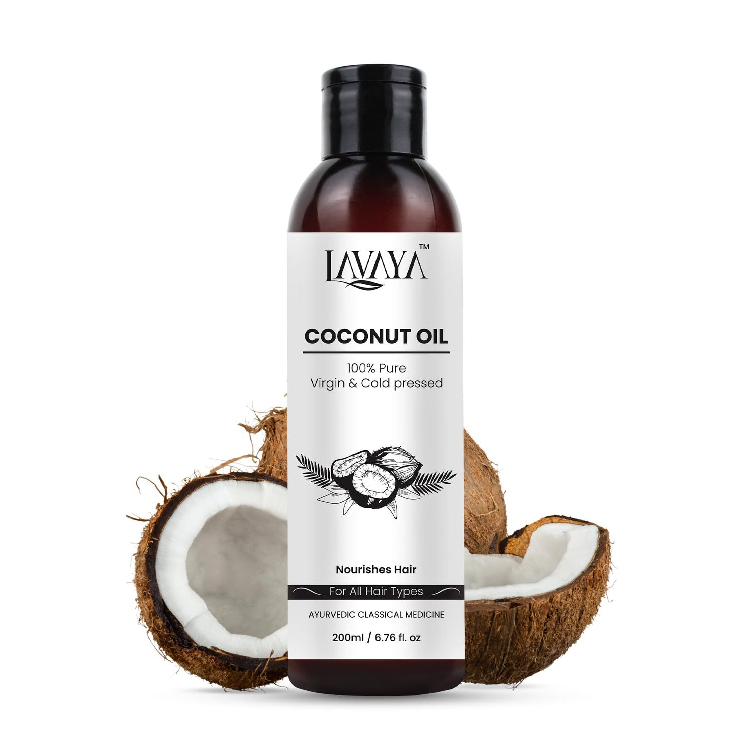 Lavaya Coconut Oil For Hair Skin - 100 Pure Cold Pressed Natural Virgin For Hair Growth, Strengthens Hair, Improves Scalp Condition - (200 Ml)