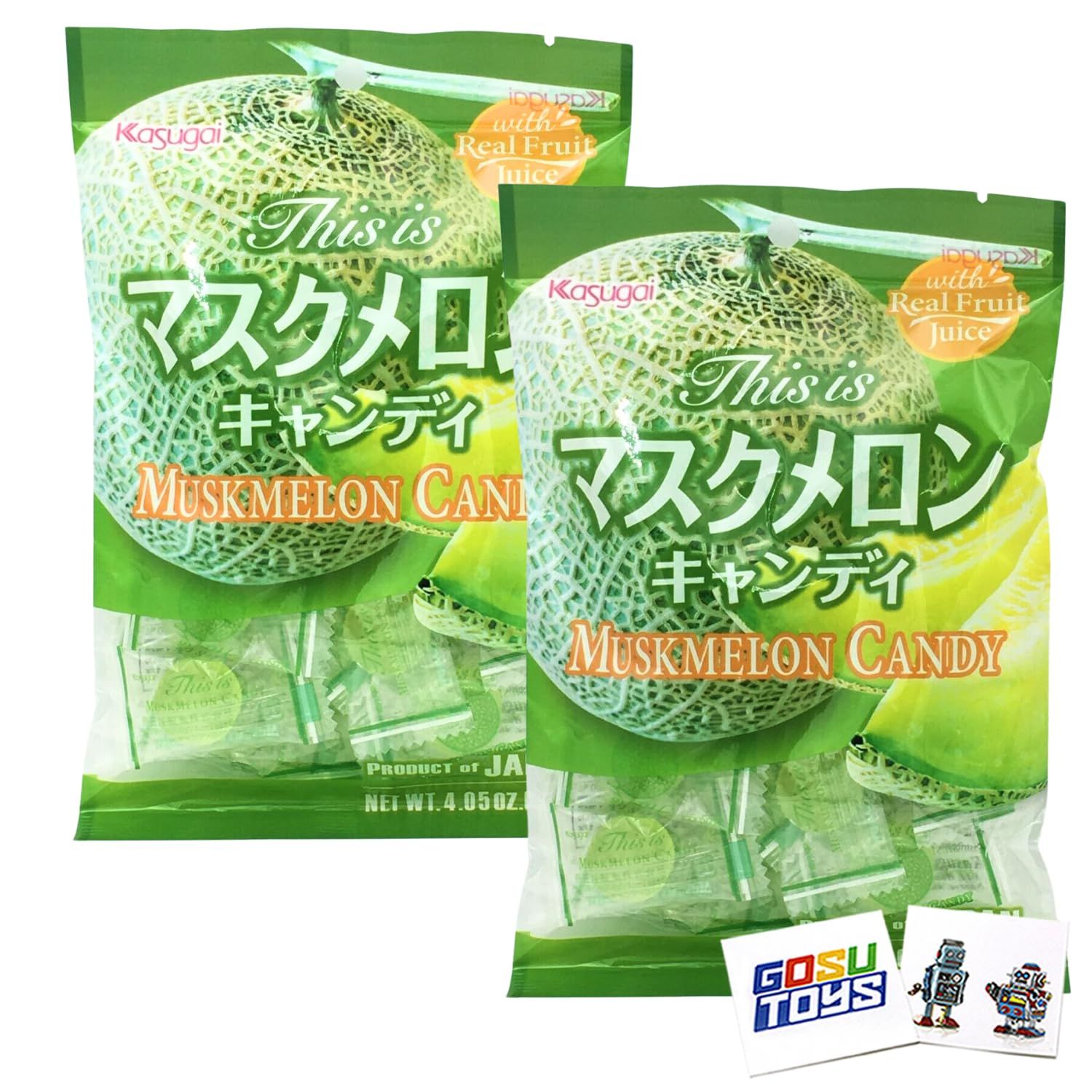 Kasugai Muskmelon Candy 4.05 oz (115g) (2 Pack) with 2 Gosutoys Stickers