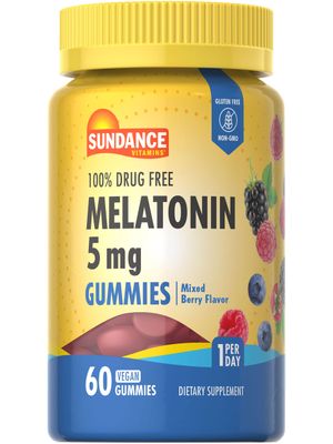 Sundance Melatonin Gummies 5mg 60 Count Mixed Berry Flavor Vegan, Non-GMO, and Gluten Free Supplement