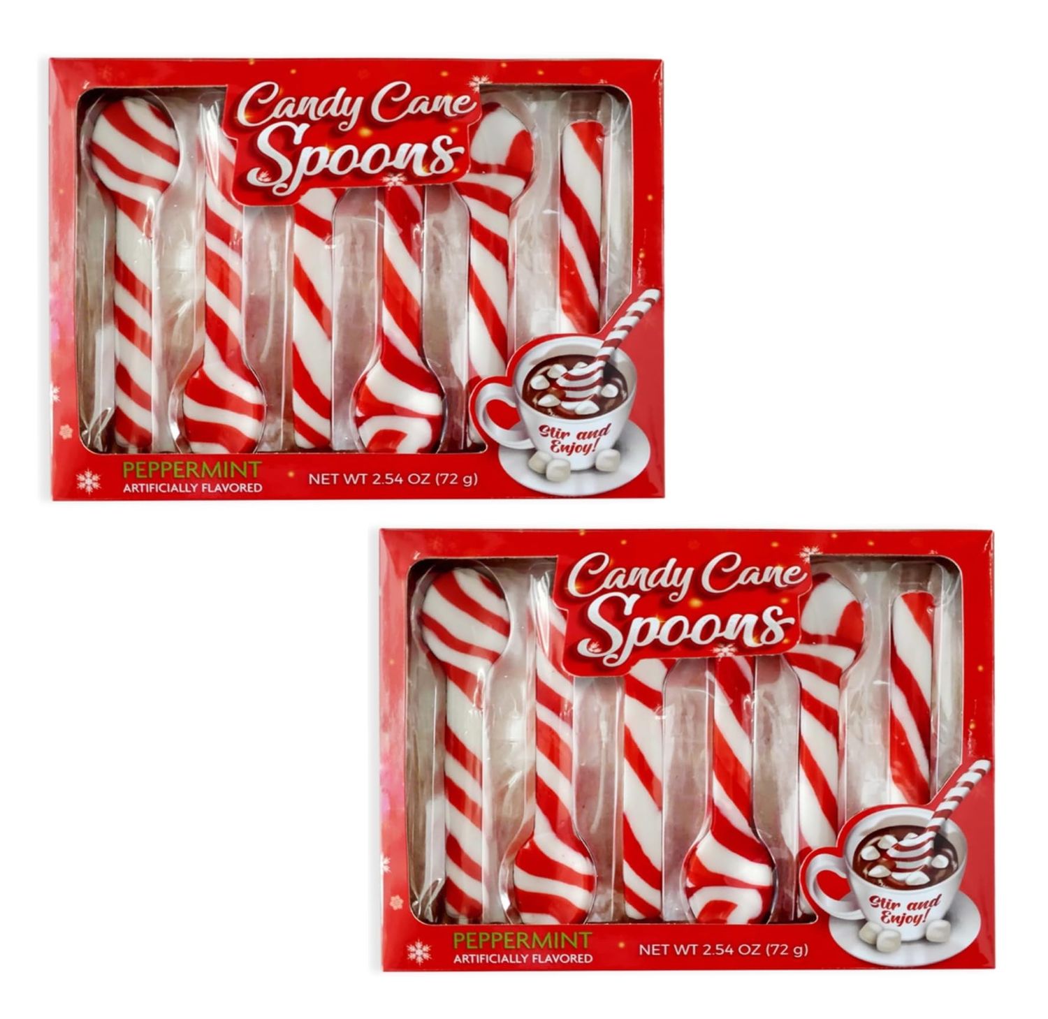 Candy Cane Spoons 6 Count Box - Pack of 2 - Peppermint Flavored - Have a Cup of Cheer with a Peppermint Spoon to Enhance the Flavor - Smiling Sweets - Stir and Enjoy