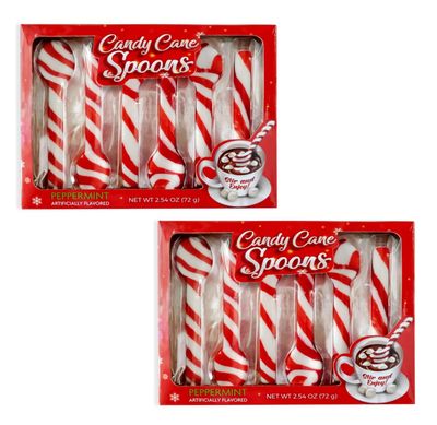 Candy Cane Spoons 6 Count Box - Pack of 2 - Peppermint Flavored - Have a Cup of Cheer with a Peppermint Spoon to Enhance the Flavor - Smiling Sweets - Stir and Enjoy