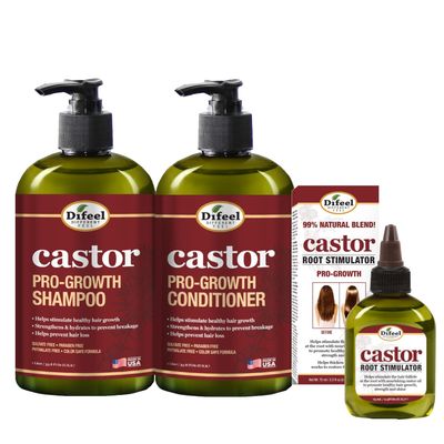 Difeel 3-PC Castor Pro-Growth Hair Growth: Cleansing Treatment Set - Includes 12 oz Shampoo, 12oz Conditioner, 2.5oz Root Stimulator