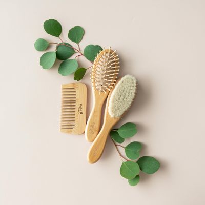 Kyte BABY Bamboo 3-Piece Brush Set - 1 Goat Hair Brush, 1 Wooden Bristle Brush and 1 Bamboo Comb