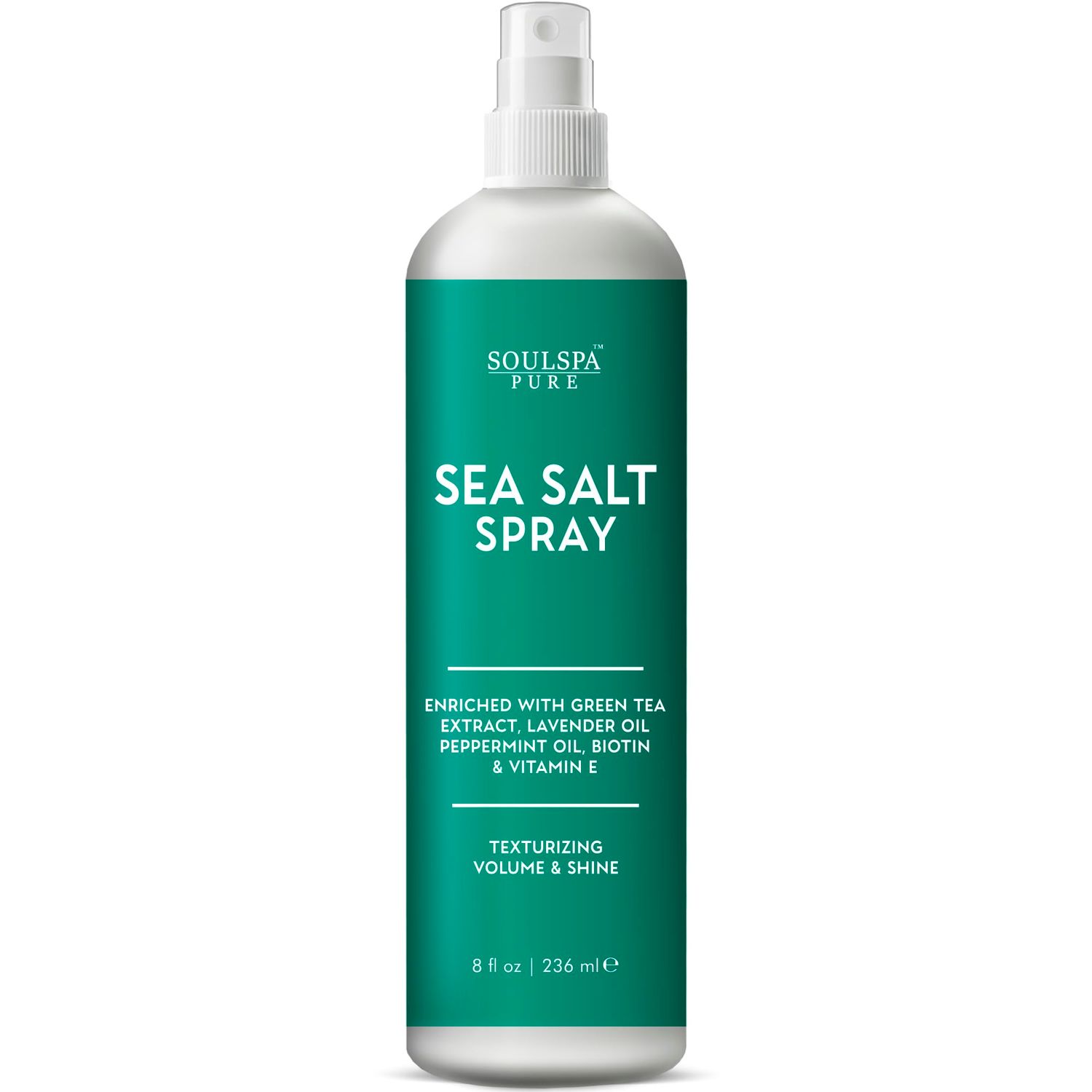SOULSPA PURE Sea Salt Spray for Hair Men Women - with Biotin, Peppermint Lavender Oil - Textured Hairstyles, Curl-Defining, Beach Waves, for Volume Shine - 8 fl oz