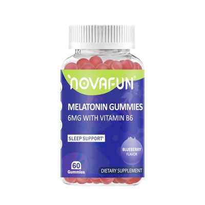 Novafun 6mg Melatonin Gummies with Vitamin B6, Vegetarian Gluten-Free, Blueberry Flavor, 60 Count