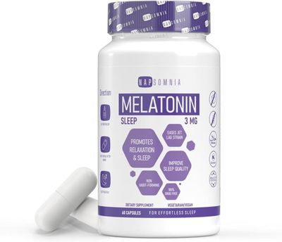 NAPSOMNIA Melatonin for Sleeping for Men Women - Sleep Melatonin -Valerian Root Extract - Vegetarian 3mg Melatonin Capsules - Sleep Aid for Adults - Deep Sleep Supplements to Ease Jet Lag Strain