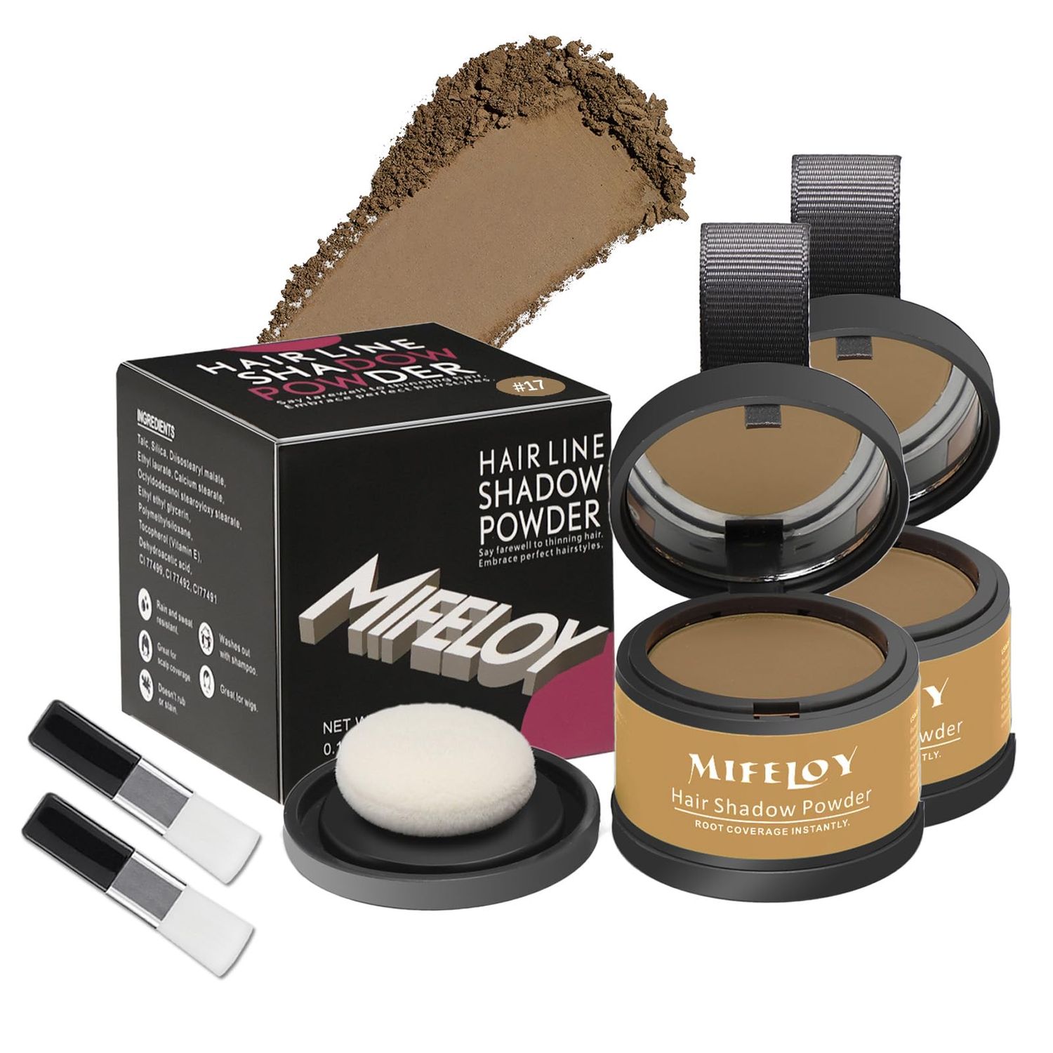 Mifeloy 2 Pack Root Touch Up Shadow Powder, Gray Hair Cover Up, Color Root Coverage Powder for Thinning Grey Hairline, Instantly Concealer Hair Loss Beard Line Eyebrow, 17 Dark Blonde