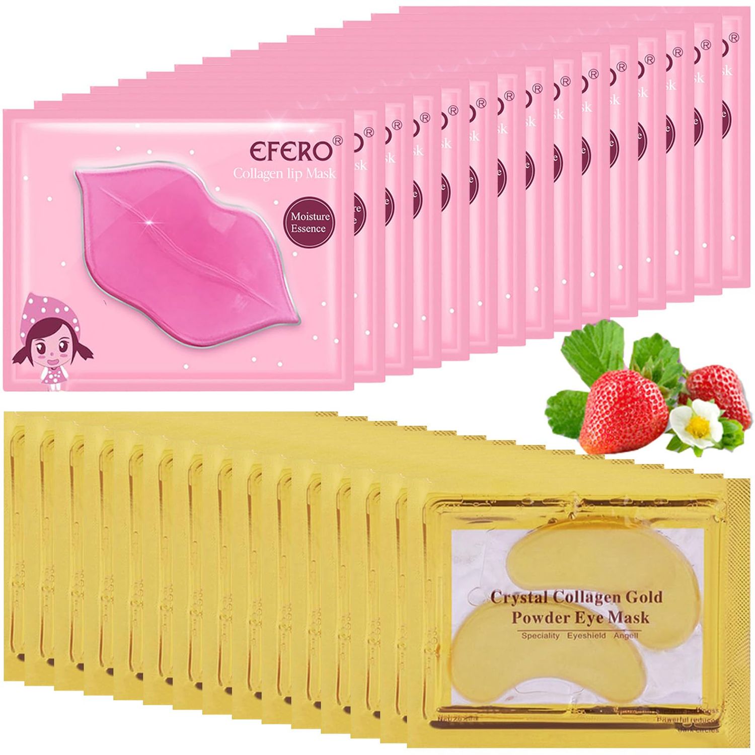 Tnoctuh 30 Pairs Lip Mask Under Eye Mask, 24K Gold Crystal Collagen Under Eye Patches for Puffy Eyes, Lip Masks Effectively Nourishes the Lip Eye Skin, Eye Masks Reducing Fine Lines Dark Circle